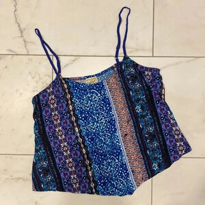 Eyelash Couture Aztec Geometric Blue Purple Floral Crop Top Camisole Size M